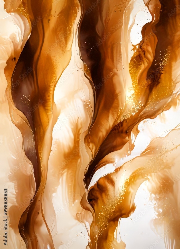 Poster an abstract painting featuring a swirling pattern of brown and white hues, with some areas appearing darker and others lighter, creating a sense of depth and movement