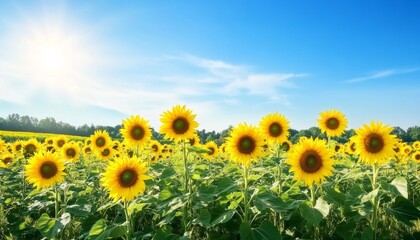 Obraz premium Sunflower Field. Sunflowers in Bloom. Sunflower Garden. Golden Hour Sunflowers. Sunny Sunflower Field.