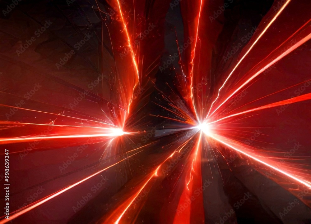 Leinwandbilder a dynamic scene of red and orange laser beams radiating outward from a central point, creating a sen