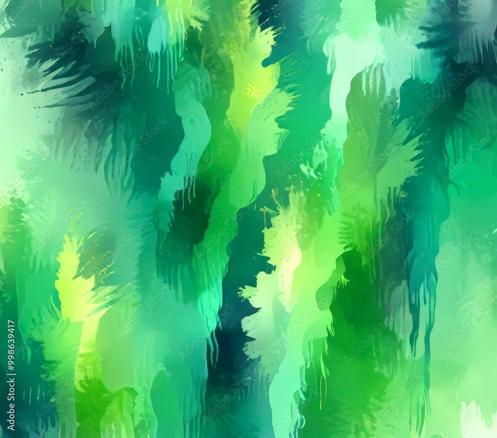 Poster an abstract representation lush, verdant forest, with a variety of green and yellow hues that create