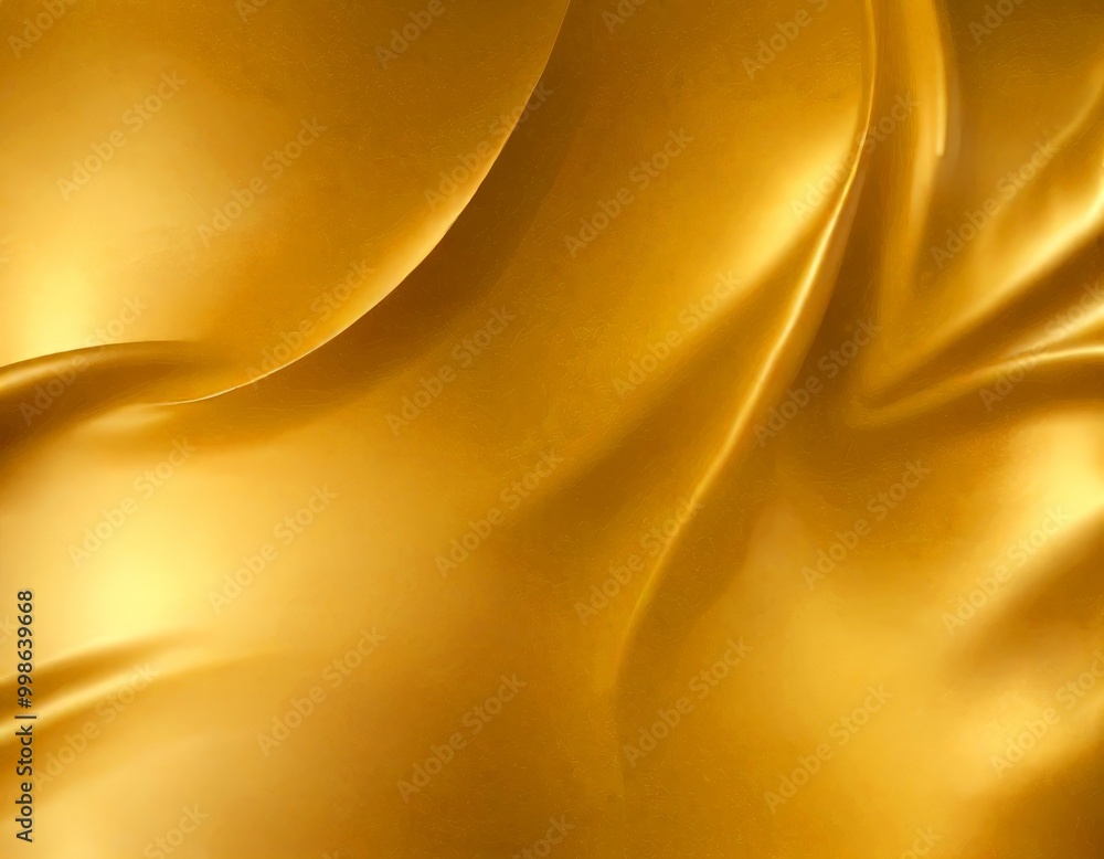Poster a close-up view flowing, shiny gold fabric with a smooth, shiny texture the fabric appears to be mad