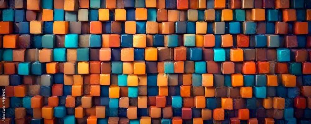 Leinwandbilder A vibrant mosaic of multicolored cubes, each with a unique hue, creates a visually striking pattern across the