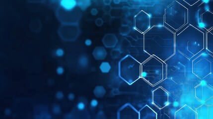 Abstract blue and white hexagon pattern on dark blue background.