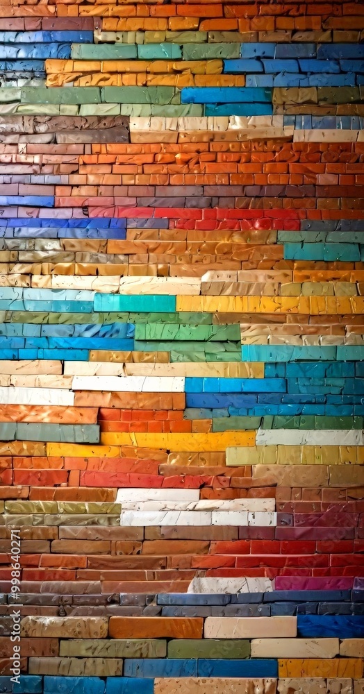 Poster A vibrant mosaic of multicolored bricks creates a visually striking pattern against a dark background