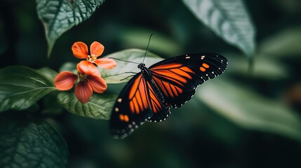 Obraz premium Monarch butterfly on vibrant flower in lush foliage