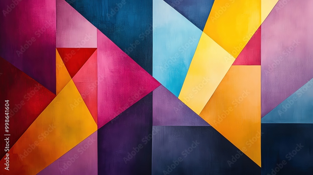 Poster vibrant abstract artwork featuring geometric shapes and bold colors, creating an engaging visual exp