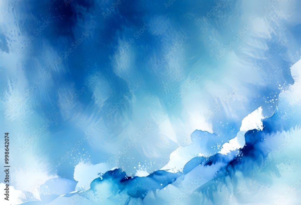 Poster a serene, abstract representation body of water, with a gradient of blue hues transitioning from lig