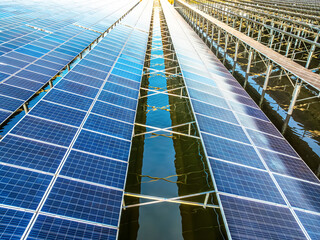 Aerial view of solar power station at seaside