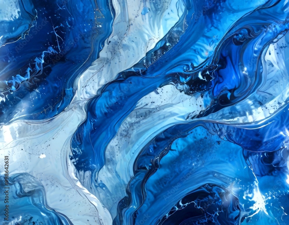 Poster an abstract representation of water, featuring swirling patterns of blue and white hues, with splash