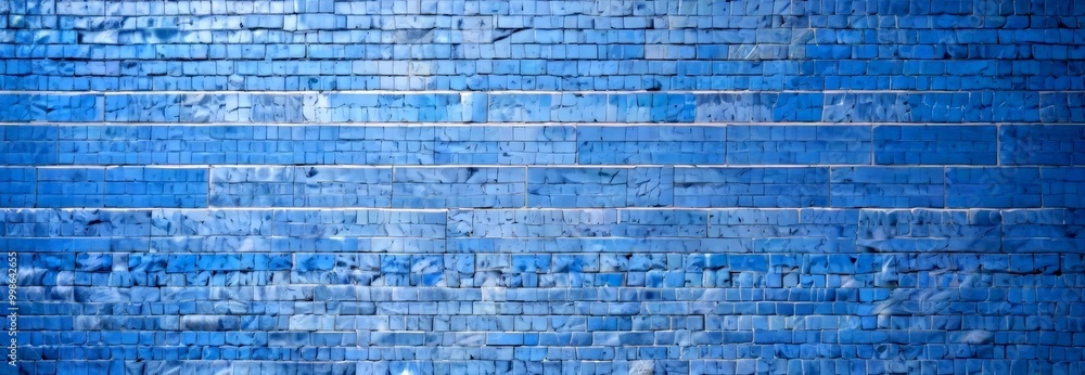 Aufkleber a close-up view blue brick wall, with the bricks arranged in a horizontal pattern The bricks are slightly overlapping each other, creating a textured and layered