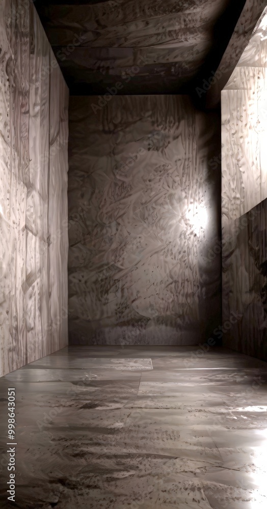 Aufkleber A dimly lit, concrete room with a single light source on the right side, creating a sense of depth and shadow