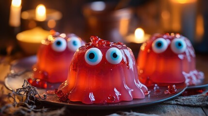 Naklejka premium spooky jelly dessert with eyes