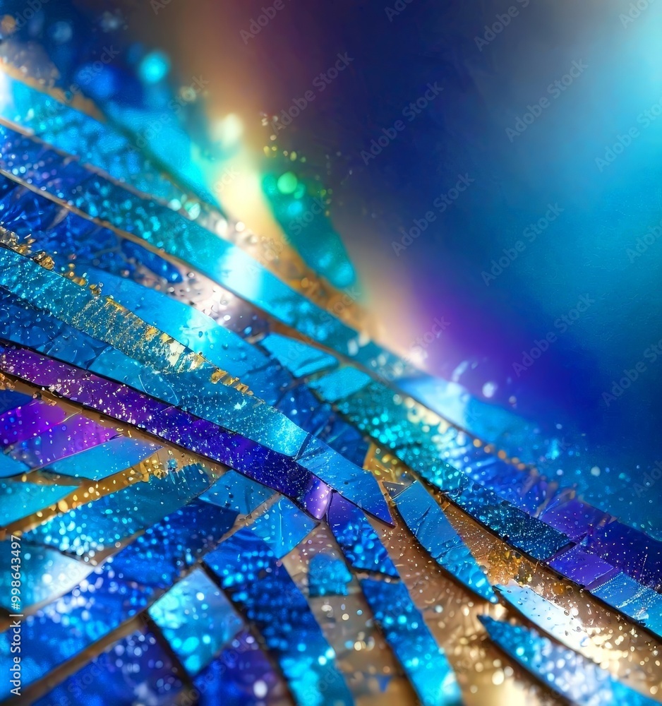 Poster a close-up view vibrant, abstract pattern composed of overlapping, intersecting blue and purple lines, with a gradient effect transitioning from blue to purple The