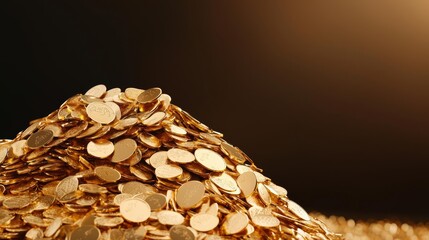 A vibrant pile of golden coins glowing in soft light.