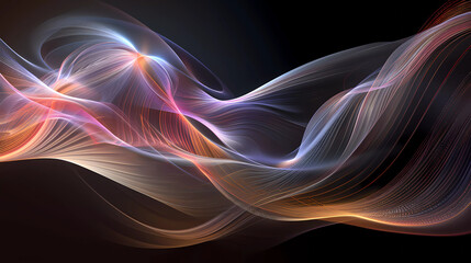 wave pattern made up of fine, colorful lines against a black background