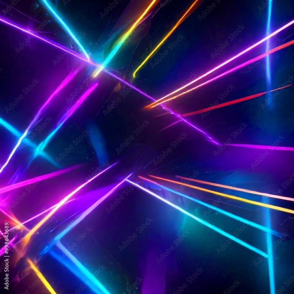 Fototapete a vibrant display of neon lights, creating a dynamic and visually striking composition The lights are arranged in a diagonal pattern, with some lines intersecting and