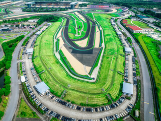 Aerial view of curvy racing track road in Shanghai