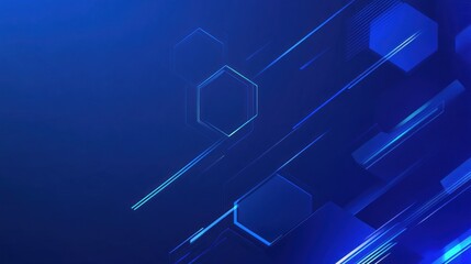 Abstract blue background with glowing hexagons and lines.