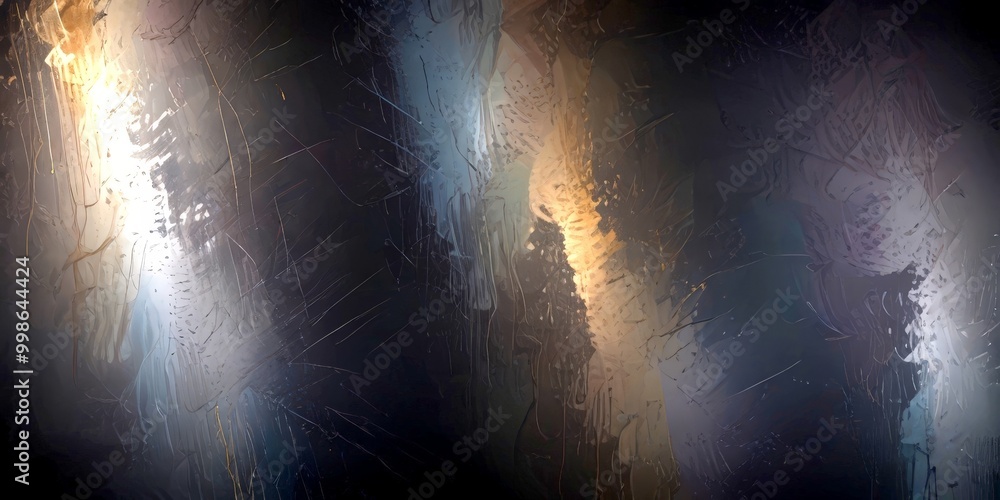 Poster a digital art piece featuring a dark, textured background with a gradient of colors, including shade