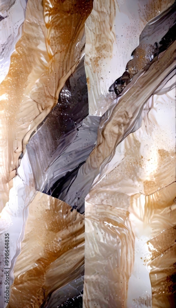 Poster an abstract painting featuring a blend of light and dark colors, with a sense of movement and textur