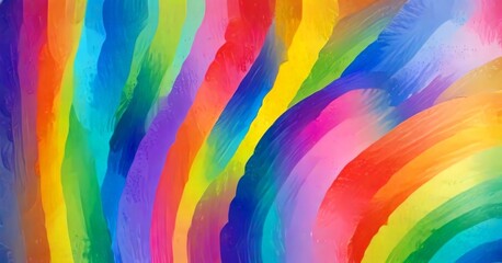 a vibrant abstract painting with a rainbow-like pattern of multicolored brushstrokes, creating a sense of movement and energy