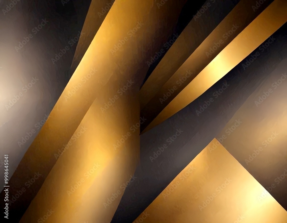 Poster a striking abstract composition of intersecting diagonal lines in varying shades of gold and black, 