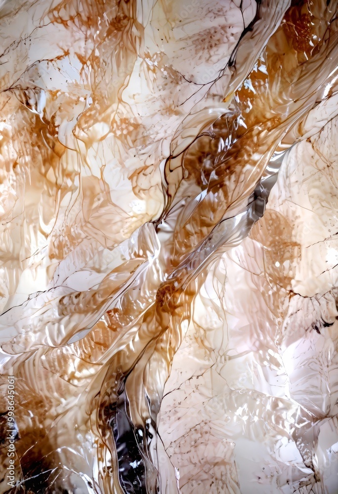 Poster a close-up view marble surface with a textured, abstract pattern of light and dark brown hues, resembling the natural patterns found in marble