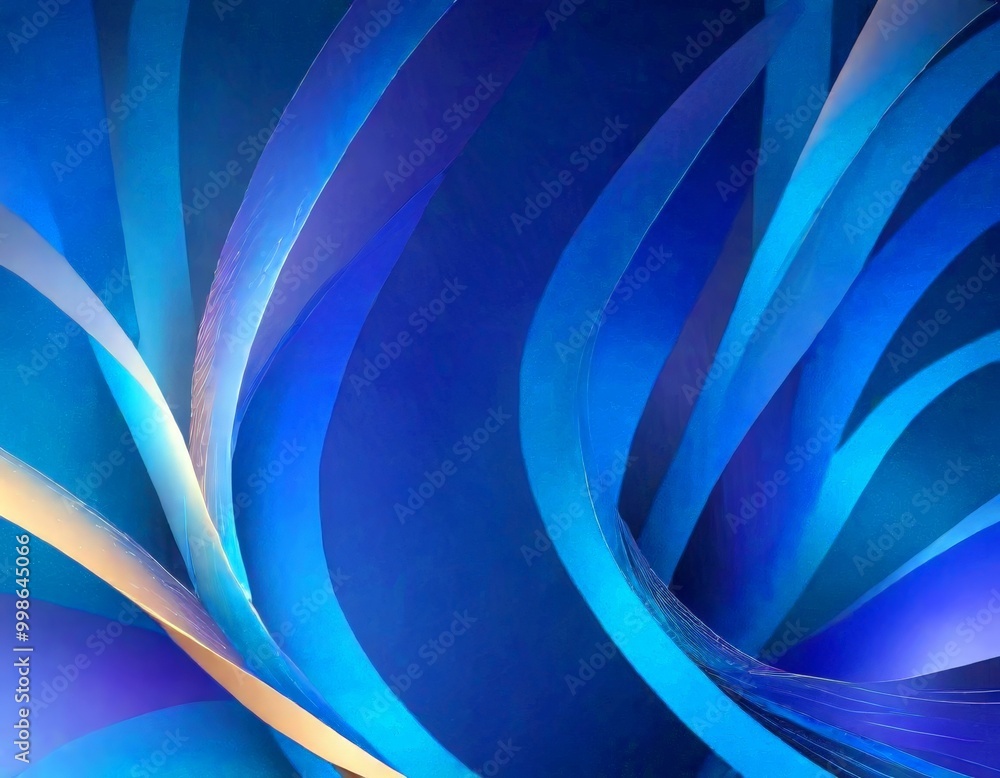 Poster a striking abstract composition of curved lines in various shades of blue, with a gradient effect transitioning from light to dark blue The lines overlap and intersect,