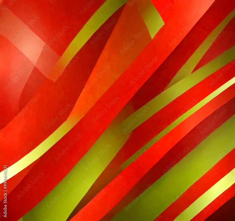Poster a vibrant abstract composition of intersecting diagonal lines in red, green, and yellow, creating a 