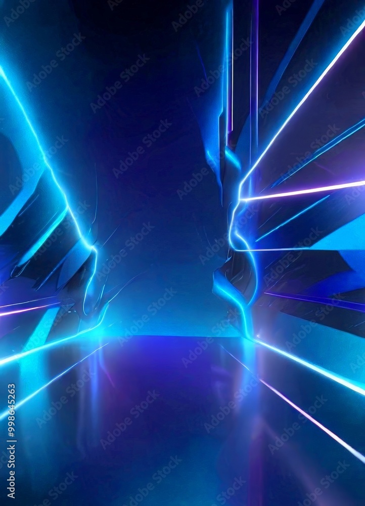 Aufkleber a futuristic, neon-lit corridor with a reflective floor and a sense of depth and movement The corridor is flanked by vertical lines that extend into