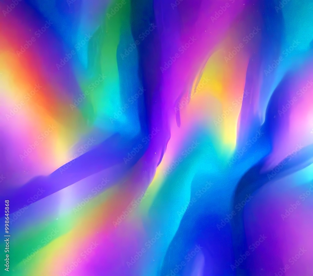 Poster a vibrant abstract pattern with a rainbow-like gradient of colors, including shades of blue, green, 