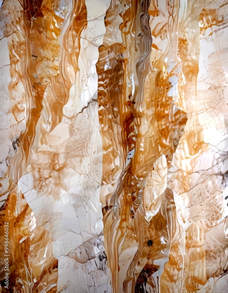 Poster a close-up view textured surface, possibly a stone or marble wall, with a pattern of light and dark 