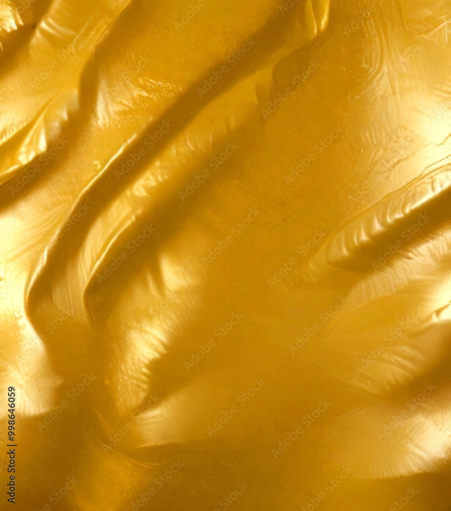 Poster a close-up view shiny, golden-colored fabric surface with a subtle texture, creating a visually appealing and textured effect