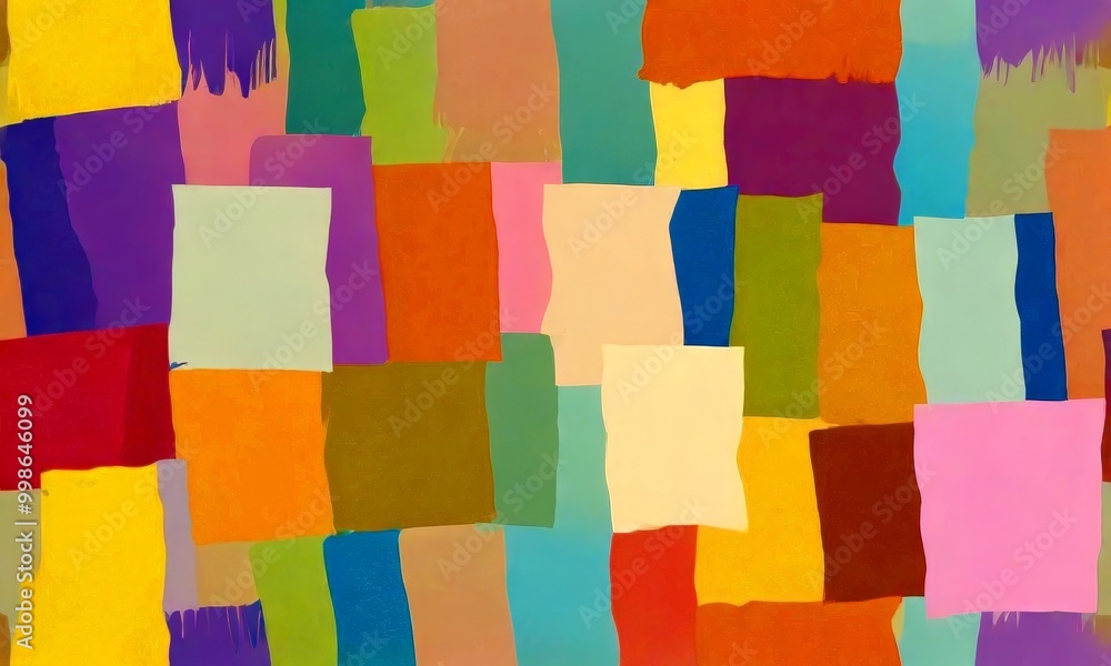 Fototapete an abstract composition featuring overlapping rectangular shapes in various vibrant colors, creating a dynamic and visually striking pattern