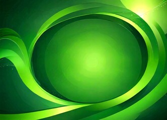 a vibrant abstract design with a large, central green circle surrounded by curved, green lines that create a sense of movement and dynamism
