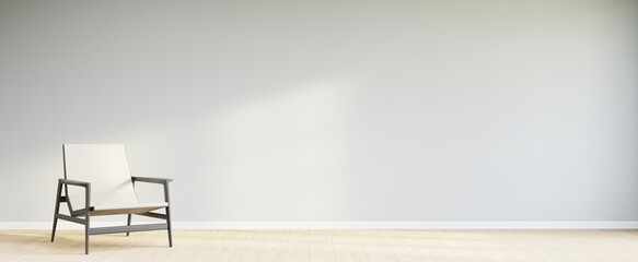 Living room style minimal with armchair on empty white wall background. 3D Rendering