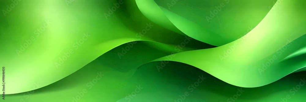Poster a vibrant abstract composition of green and yellow hues, with curved lines and overlapping shapes creating a dynamic and visually striking effect