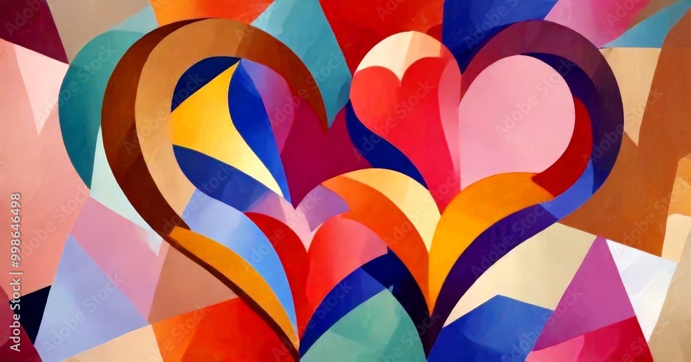 Aufkleber an abstract representation heart composed of various geometric shapes in different colors, including