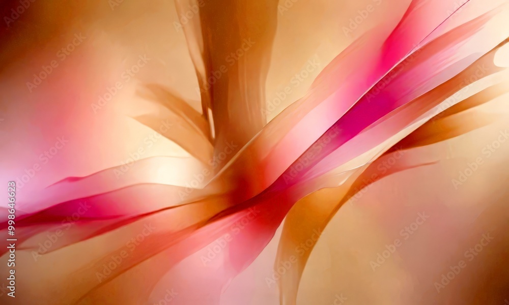 Poster abstract featuring overlapping curved lines in shades of pink and beige, creating a sense of movemen