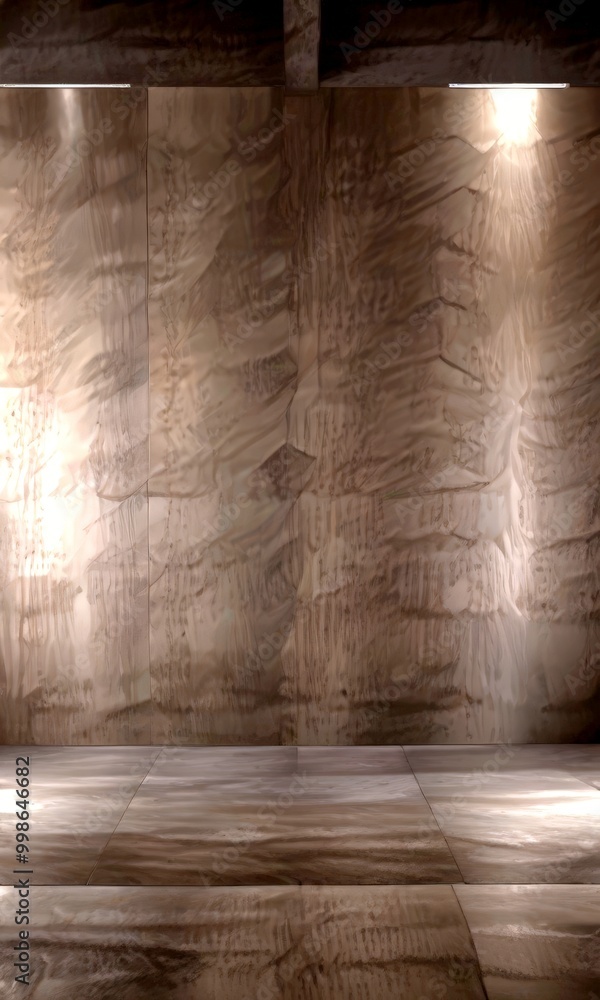 Poster a dark, textured wall with a large, rectangular light fixture on the right side, casting a bright sp