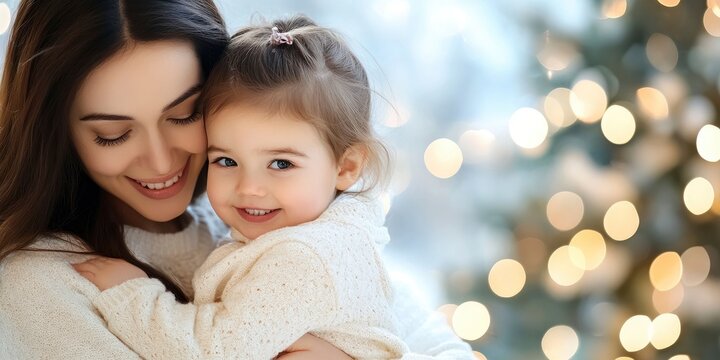 A woman and a child are sitting together, The child is looking at the camara, and the woman is smiling at him.