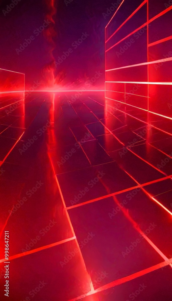 Aufkleber a futuristic, neon-lit environment with a grid-like pattern of glowing red lines and a glowing red light at the top left corner, creating a sense of depth and dimension