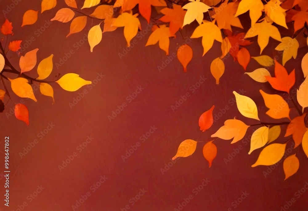 Poster a vibrant display of autumn leaves in various shades of orange, yellow, and red, arranged in a diago