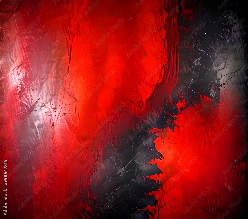 Poster an abstract representation red and black color gradient, with splashes of color and a textured appearance