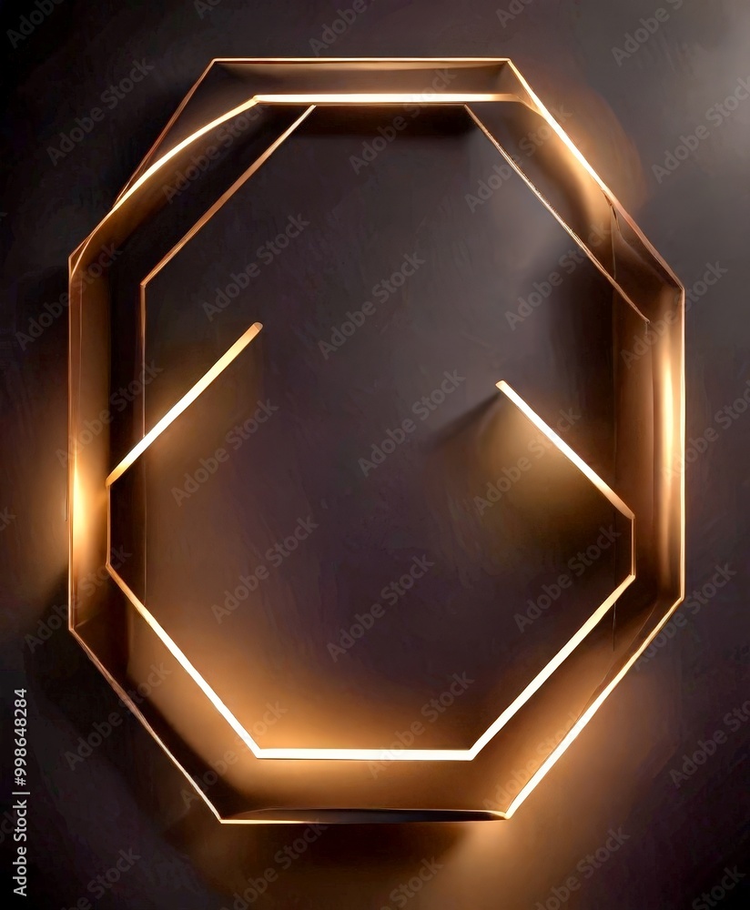 Leinwandbilder a golden octagonal frame with a curved edge and two straight edges is set against a dark background
