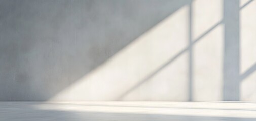 A minimalist interior space with concrete walls and natural light casting shadows on the floor, creating a modern and tranquil atmosphere.