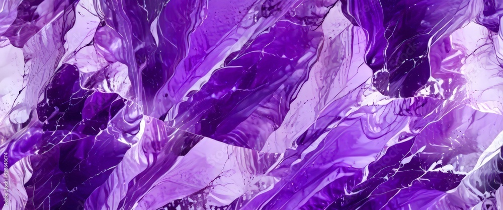 Poster a vibrant abstract pattern composed of overlapping lines and curves in shades of purple and white, c