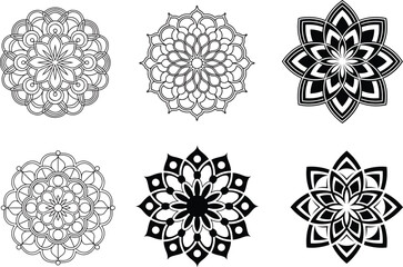 A mandala design silhouette vector style with a white background