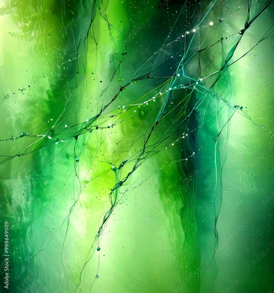 Leinwandbilder a vibrant underwater scene with a greenish-blue hue, featuring a network of intricate, interconnected lines and branches, creating a sense of depth and movement