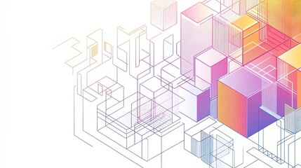 Abstract background with colorful geometric shapes and lines.